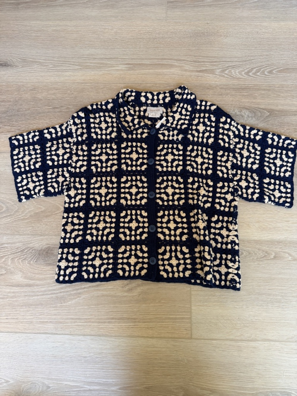 Brixton Chunky Knit Button-Up Cardigan top - Blue & Cream